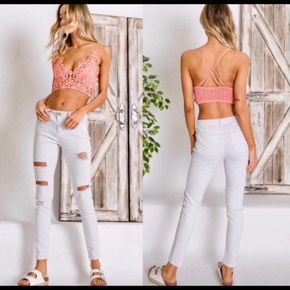 FLORAL LACE BRALETTE-WHITE - Picture 5 of 6